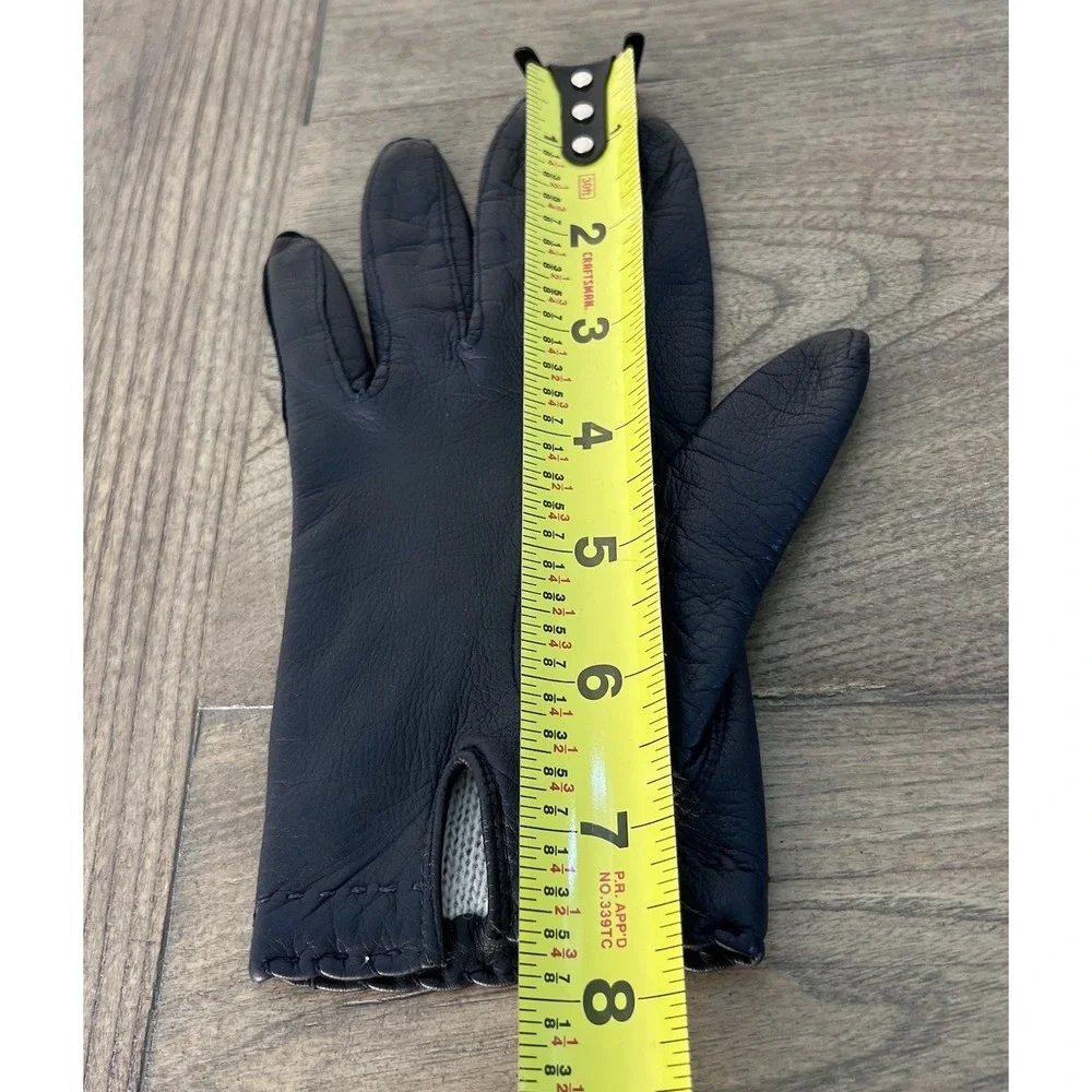 Vintage Black Leather Gloves Size 6.5 Knit Lined Hand Stitched Made in Italy